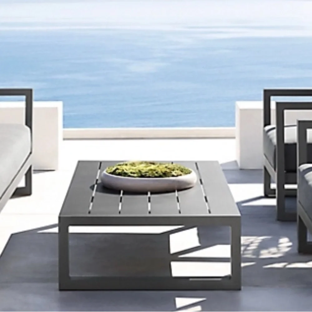 RH 63” Rectangular Coffee Table Patio Outdoor Furniture Cover. Sunbrella. Grey